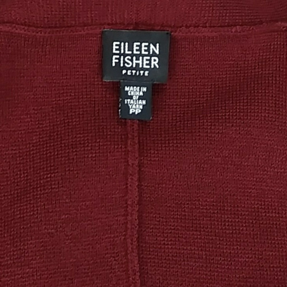 SOLD!  Eileen Fisher Burgundy Open Front Cardigan - Picture 4 of 5
